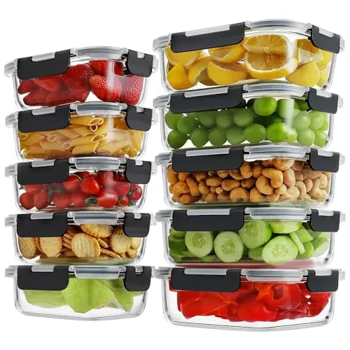 HOMBERKING mixed size glass meal prep containers in black