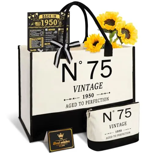 75th birthday canvas tote bag set with cosmetic bag and poster