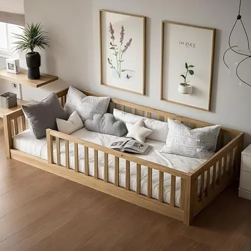 PVWIIK natural wood Montessori toddler floor bed