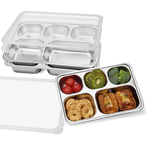 Vantuofu three-pack stainless steel bento boxes with five compartments each