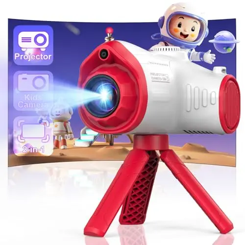 Usteetic kids camera with projector in red spaceship design