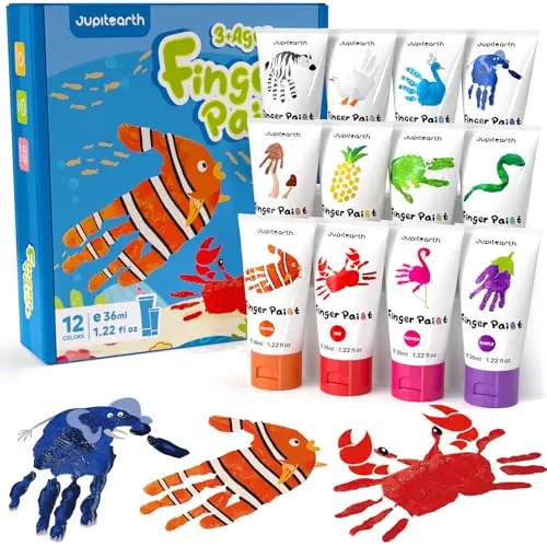 JUPITEARTH 28-piece finger paint set with apron and stickers
