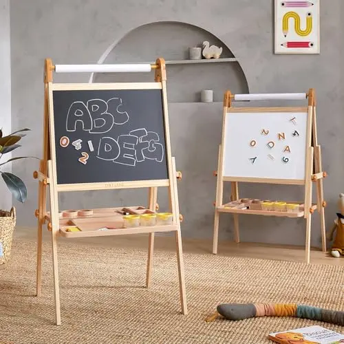 Tiny Land wooden easel with magnetic whiteboard and chalkboard surfaces