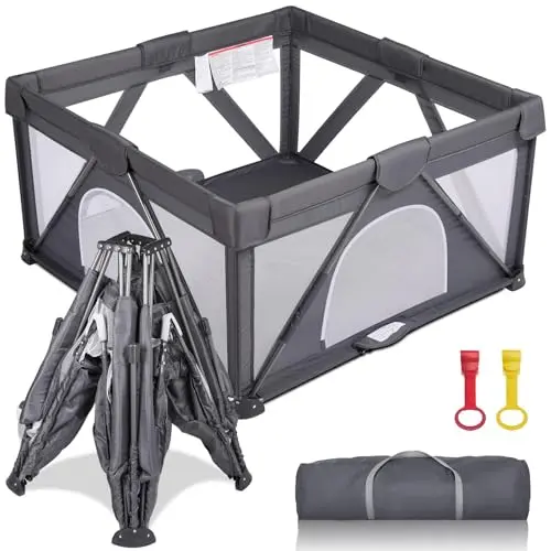 GENTEACO foldable baby playpen in dark grey with compact storage
