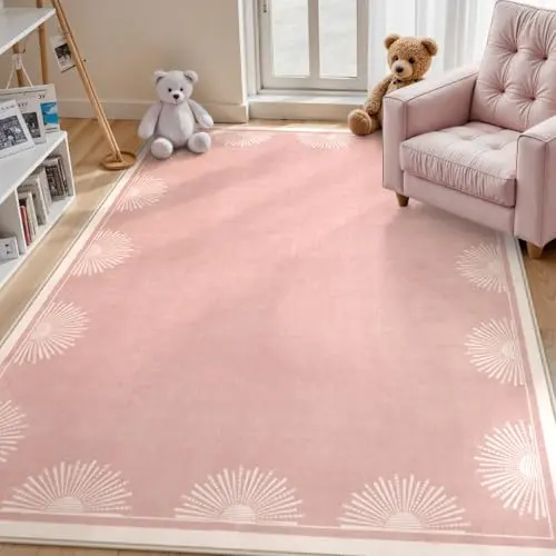 HEDLIVE light pink sun print area rug in nursery setting