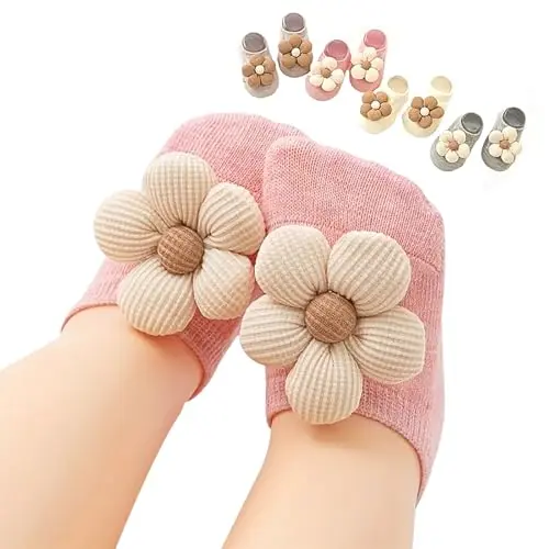 KEAINVRN baby girl socks with flower designs and non-slip grips
