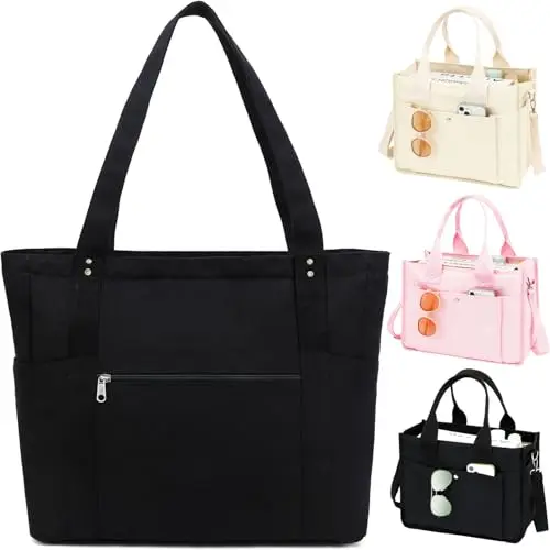 FAMMART canvas tote bag with laptop compartment and luggage strap