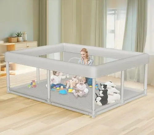 Hiaksedt large 65x50 inch baby playpen with zipper gate and sponge protection