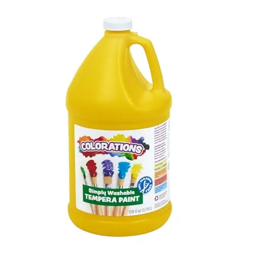 Colorations washable tempera paint in a 1-gallon yellow bottle
