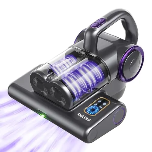 FEPPO handheld vacuum cleaner with UV light cleaning a couch
