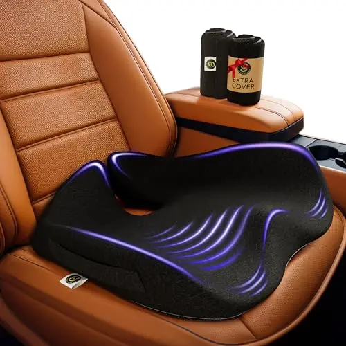 SitCushion extra large memory foam car seat cushion with bonus cover for back pain relief