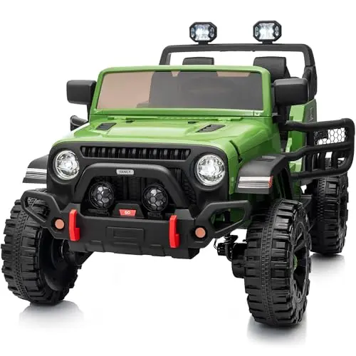 Hikiddo army green kids electric truck with four-wheel drive and remote control