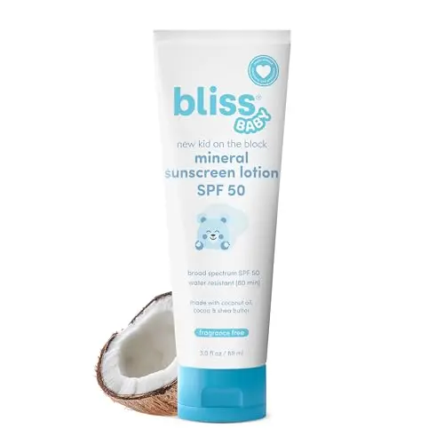 Bliss Baby mineral sunscreen bottle with SPF 50 protection