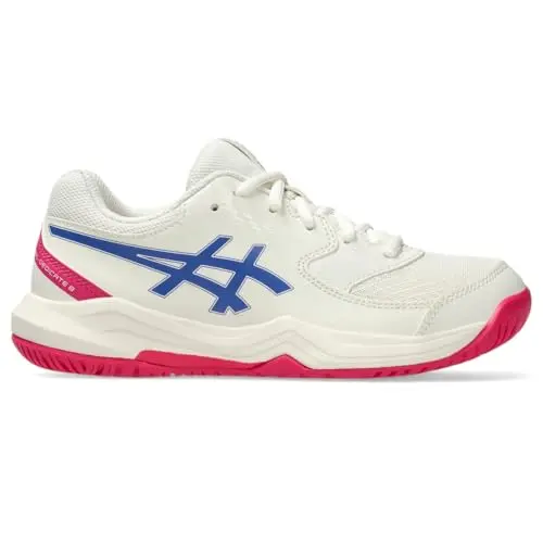 ASICS Gel-Dedicate 8 kids tennis shoes in cream and dark blue
