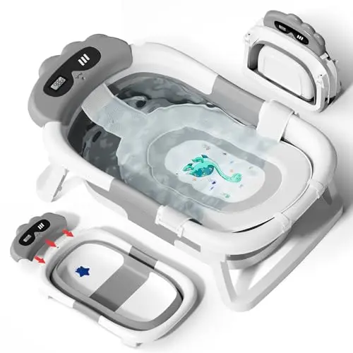 AVIDOR collapsible baby bathtub with dinosaur theme and bath net