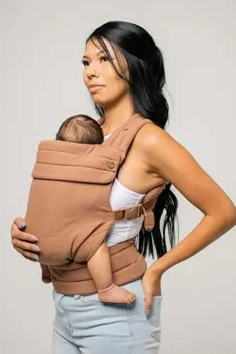 Mabē Monarch baby carrier in mocha color showing premium cotton fabric