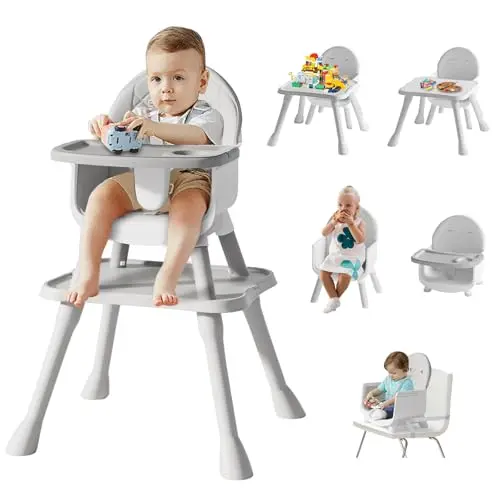 TotTent 6-in-1 convertible high chair in grey with spacious design