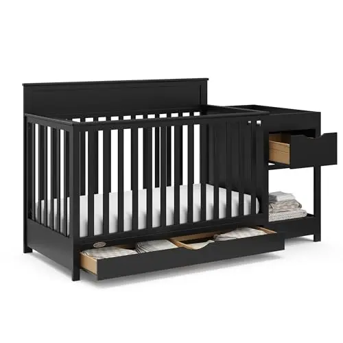 Graco Shiloh crib and changer in black showing multi-functional design