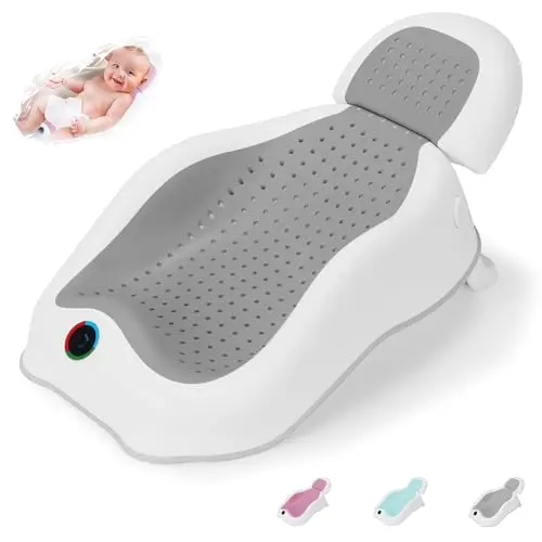 Wddbb baby bath support with adjustable recline and temperature alert