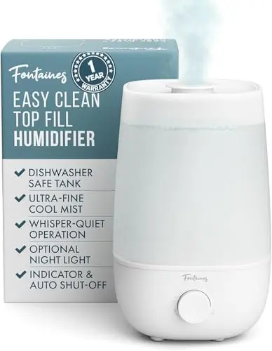 Fontaines Luxury cool mist humidifier with 360-degree spray and nightlight feature
