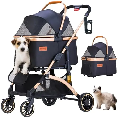 GdnWings pet stroller with detachable carrier for cats