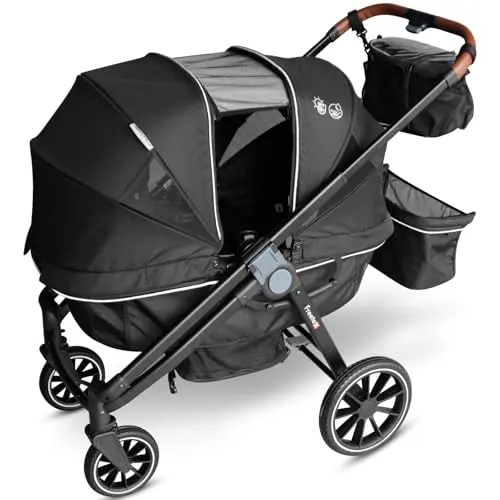 Freetex tandem wagon stroller in onyx black with adjustable canopy