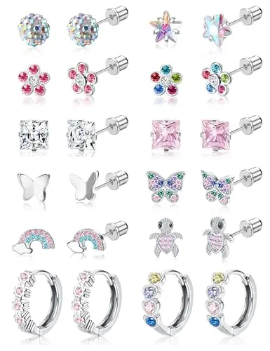 Colorful set of 12 pairs of screw-back earrings for girls