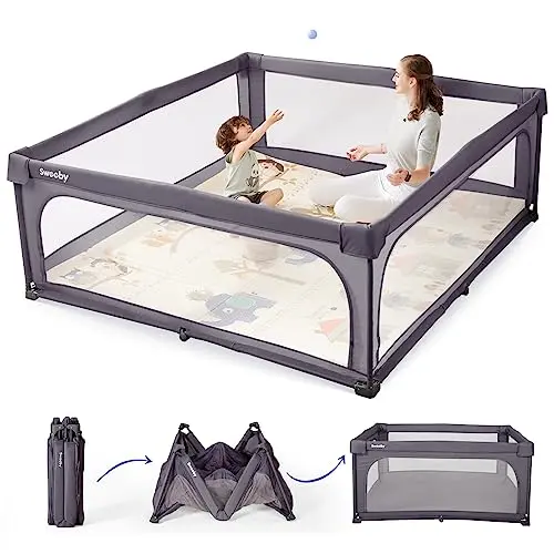 Sweeby foldable baby playpen with compact storage design