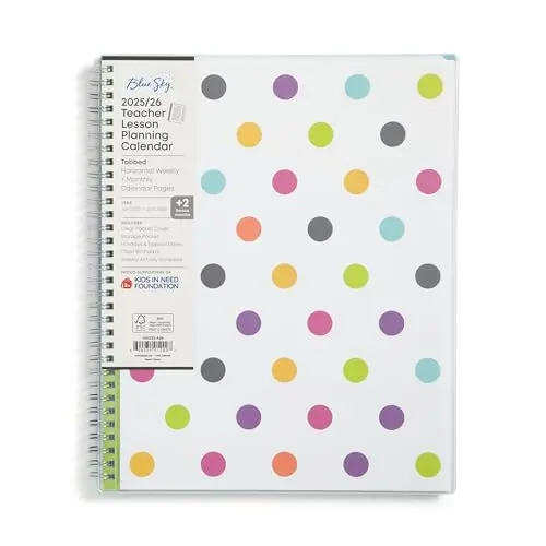 Blue Sky teacher planner with flexible cover and storage pocket