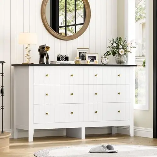 FOTOSOK white and black 6-drawer dresser with deep storage