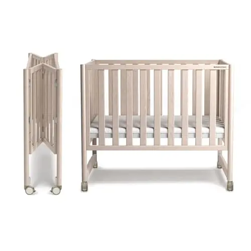 MAMAZING EvoNook mini crib in washed natural showing compact design