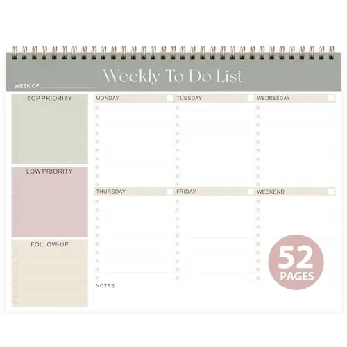 VALOME weekly to do list notepad with spiral binding and green cover