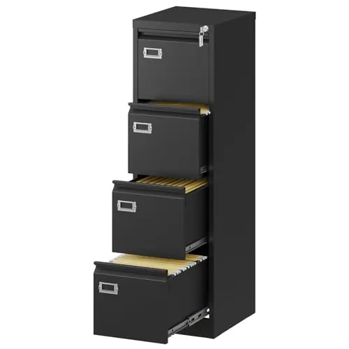 Fesbos black metal 4-drawer vertical filing cabinet with locking system