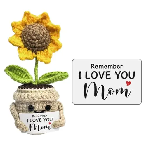 MeoDen handmade crochet sunflower gift with Remember I Love You MOM message
