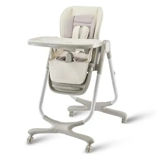 Hagaday 6-in-1 convertible high chair in white with four wheels