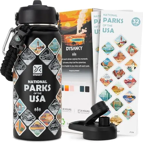 DYSANKY 32 oz insulated stainless steel water bottle with national park stickers