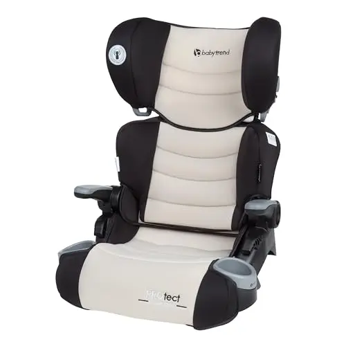 Baby Trend Protect folding booster seat in folded position with carry handle