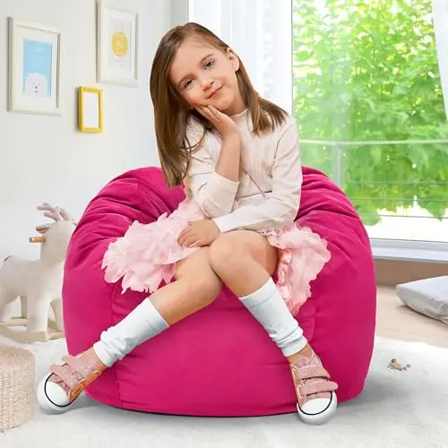 Hobestluk small bean bag chair in pink with handle for kids