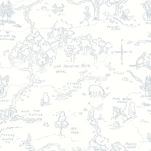 Heroad blue animal map removable wallpaper with white background and various animals