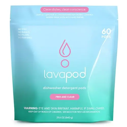 Lavapod Natural Dishwasher Detergent Pods with plant-based enzymes