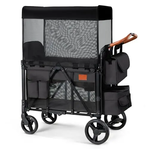 ZTDM black all-terrain wagon stroller for two kids