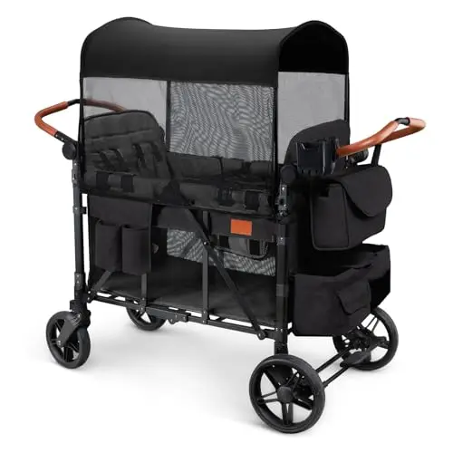 ZTDM 4-seater all-terrain wagon stroller with adjustable canopy and storage features