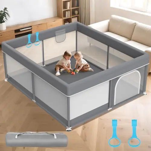 Deeteck baby playpen with side storage pockets