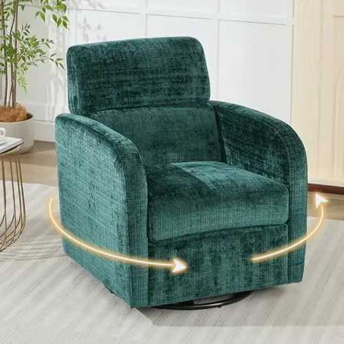 Comfort Stretch swivel glider accent chair in green fabric