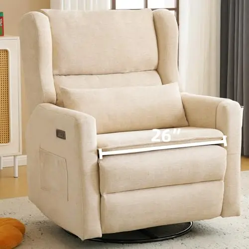 Rhevoy oversized swivel rocker recliner in beige