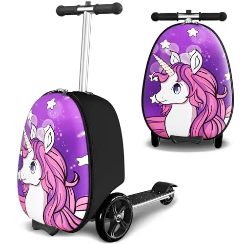 Baotree scooter suitcase with LED light-up wheels and foldable design