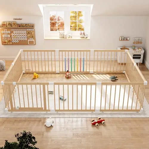 IKALIFE wooden baby playpen with adjustable panels