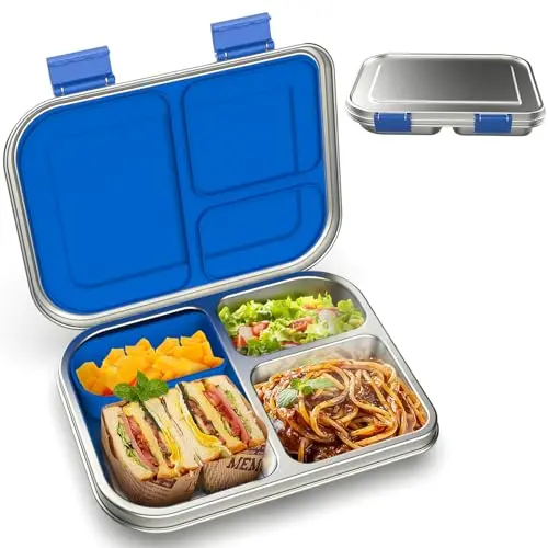 BOSEDSANG stainless steel bento lunch box with three compartments and silicone container