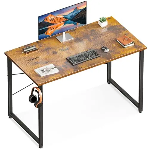 ODK 40-inch rustic brown computer desk with headphone hooks