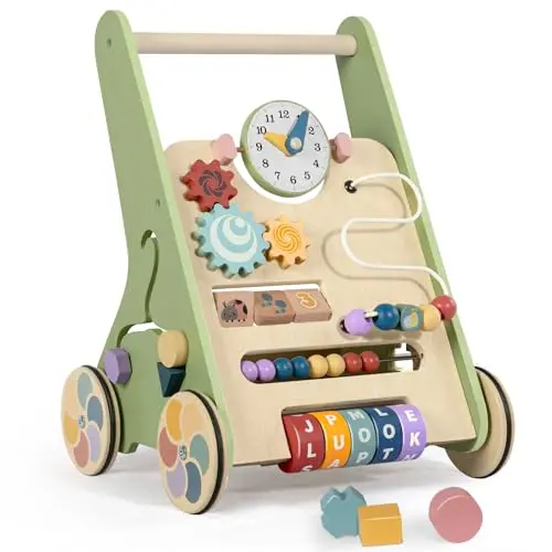 LOL-FUN wooden baby walker with multiple activity features